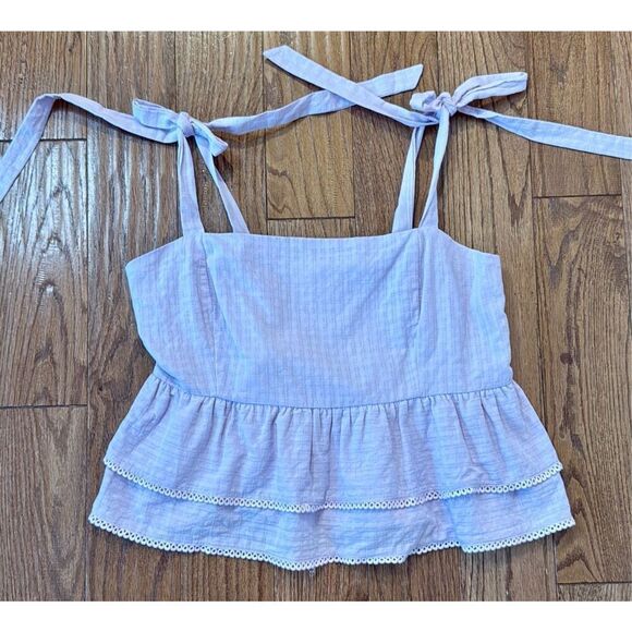 Lost & Wander NWOt Sivan peplum purple tie shoulder tank size L - Picture 9 of 9